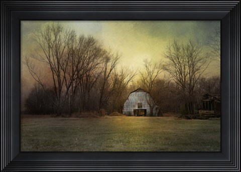 Framed Blue Barn At Sunrise Print