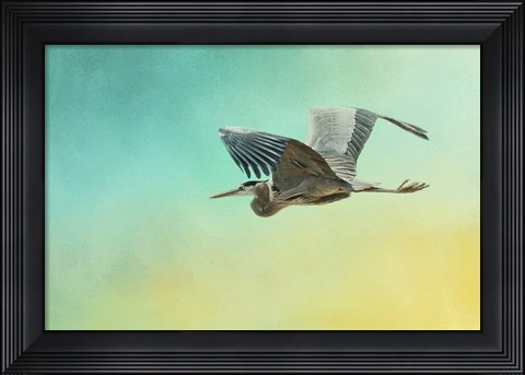 Framed Heron At Sea Print