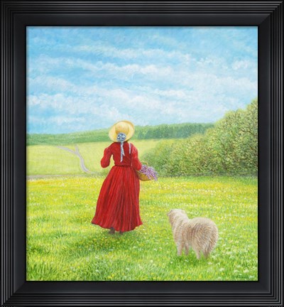 Framed Lady with Lilacs and Shelby Print