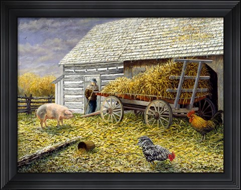 Framed Pig &amp; Chickens Print