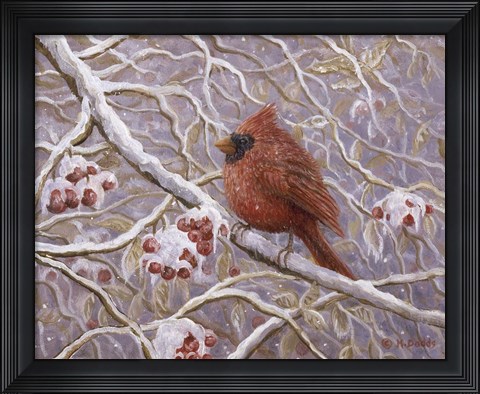 Framed Cardinal and Wild Berries Print