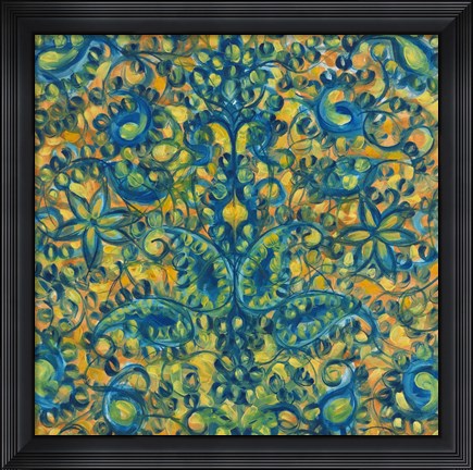 Framed Blue and Orange Swirls Print