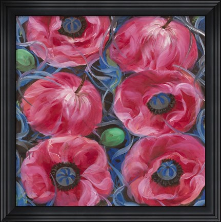 Framed Six Pink Poppies Print