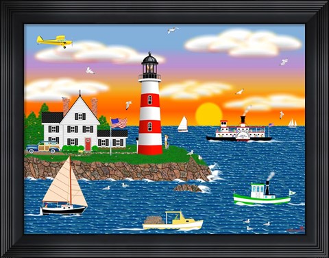Framed Triangle Point Lighthouse Print
