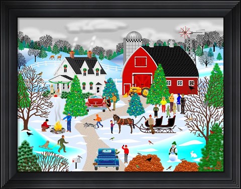 Framed Christmas on the Farm Print