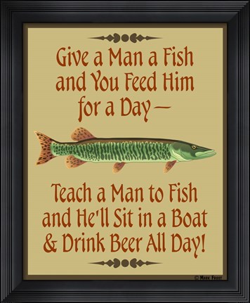 Framed Give Teach Fish Beer Print