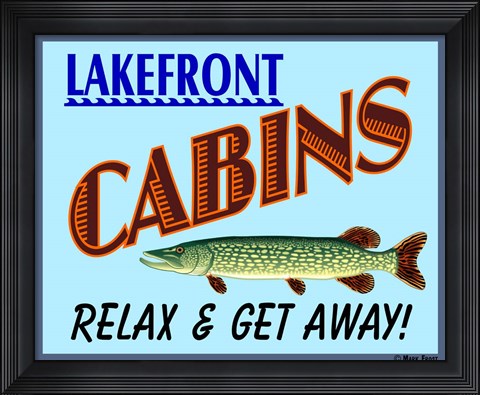 Framed Lake Front Cabins Print
