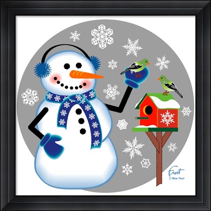 Framed Snowman Birdhouse Print