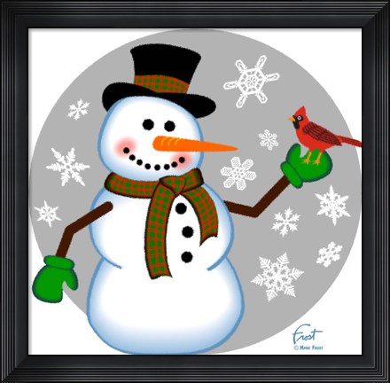 Framed Snowman Cardinal Print