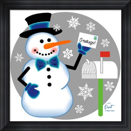 Framed Snowman Mailbox Print