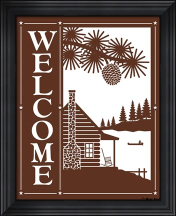 Framed Welcome Log Cabin Print
