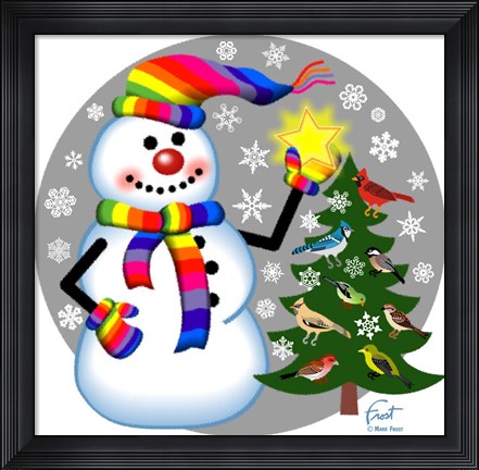 Framed Snowman Bird Tree Print