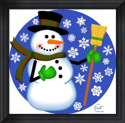 Framed Snowman Broom Print