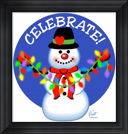 Framed Snowman Christmas Lights Print