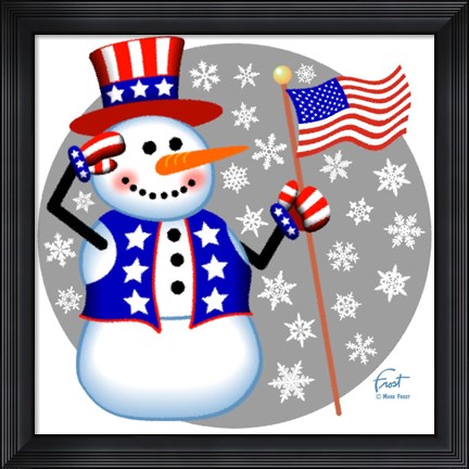 Framed Snowman Patriotic Print