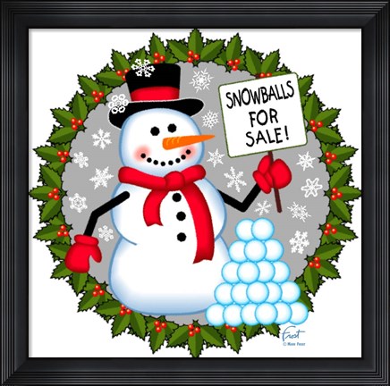 Framed Snowman Snowballs Print