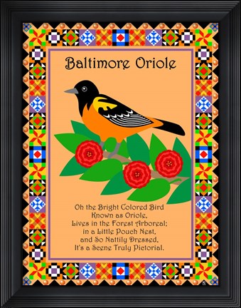Framed Baltimore Oriole Quilt Print