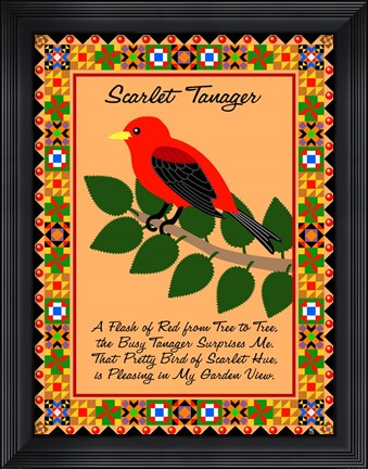 Framed Scarlet Tanager Quilt Print