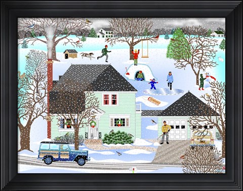Framed Homestead In Winter Print