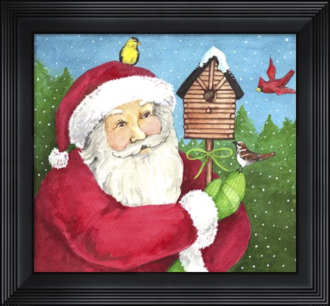 Framed Santa Log Birdhouse Print