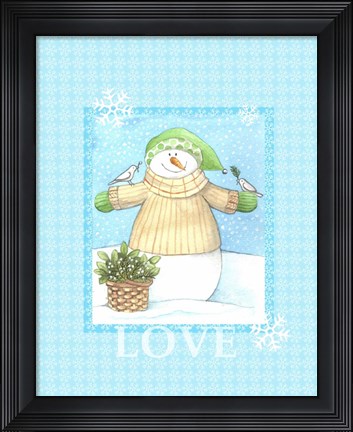 Framed Snowman Dove Love Print