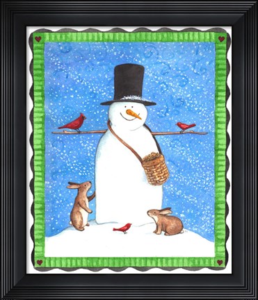 Framed Snowman Black Hat Heart Border Print