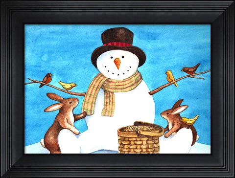 Framed Snowman Bunnies Print