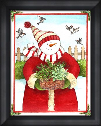 Framed Snowman Gift Basket Print