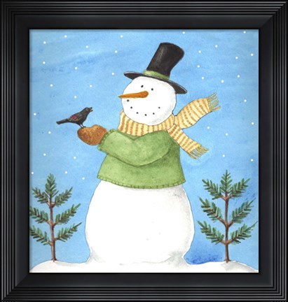 Framed Snowman Green Blackbird Print