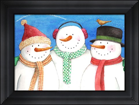 Framed Three Snowmen Sing Print
