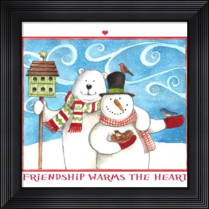 Framed Snowman Bear Friendship Print