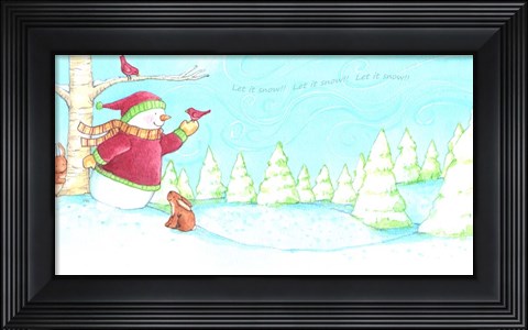Framed Snowman Bunnies Let It Snow Print