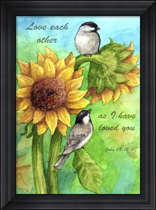 Framed Sunflower And Chickadee Print