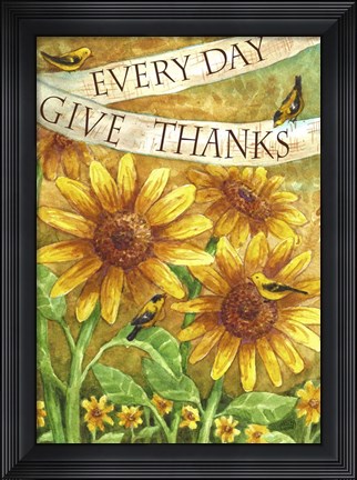 Framed Sunflower Give Thanks Everyday Print