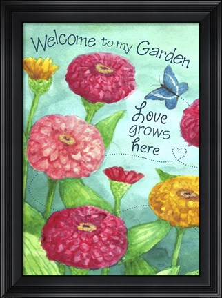 Framed Zinnia Welcome Love Print