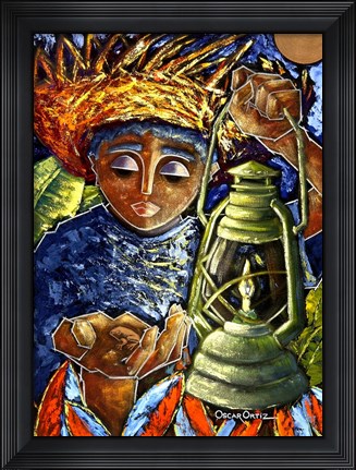 Framed Boy &amp; Lantern Print
