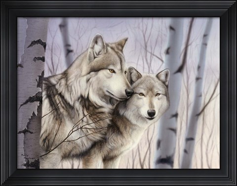 Framed Two Wolves In The Birches Print