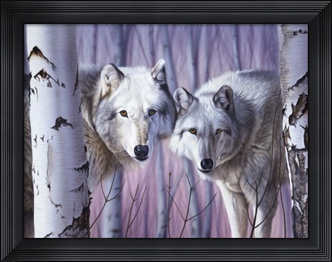 Framed White Wolves By Birch Print