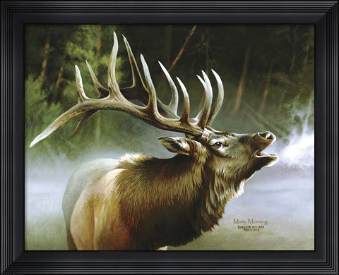 Framed Elk In Mist Print