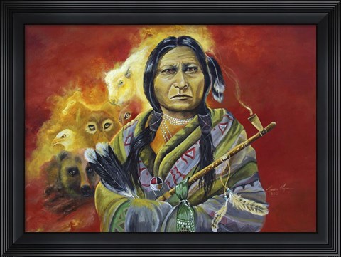 Framed Sitting Bull Peace Pipe Visions Print