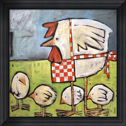 Framed Hen And Chicks After Storm Print