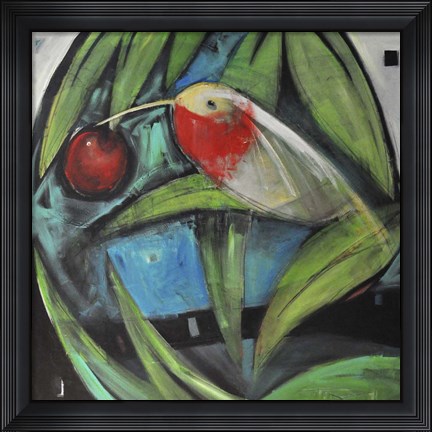 Framed Humming Bird And Cherry Print