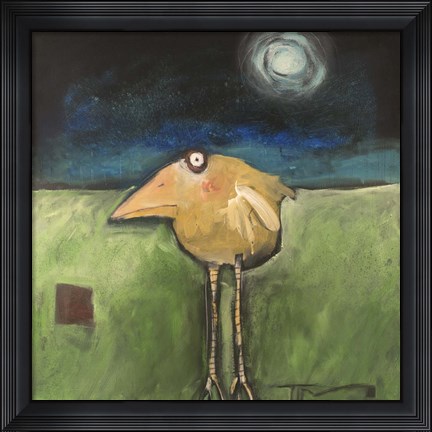 Framed Yellow Bird In Moonlight Print