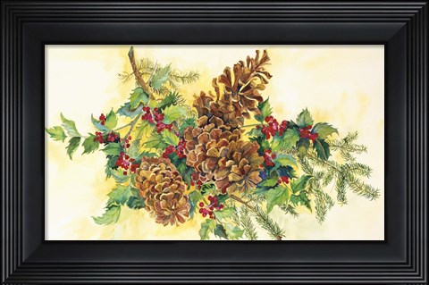 Framed Holly And Pine Cones Print