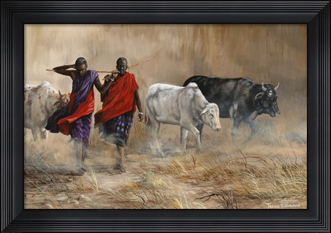 Framed Dusty Cattle Drive Print