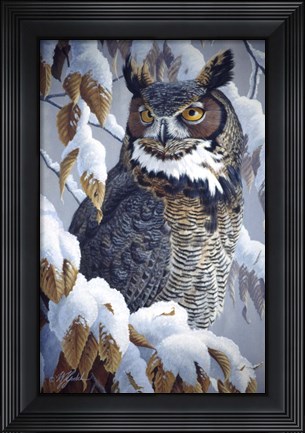 Framed Winter Watch - Great Horned Owl Print