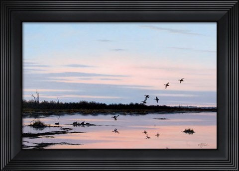 Framed Sunset March Black Ducks Print