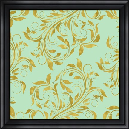 Framed Golden Mint Damask I Print