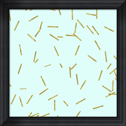 Framed Pale Aqua Golden Matchstick Confetti Print