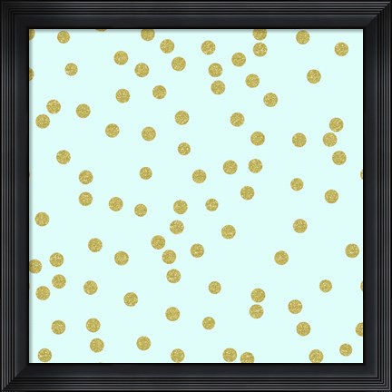 Framed Pale Aqua Golden Round Confetti Print
